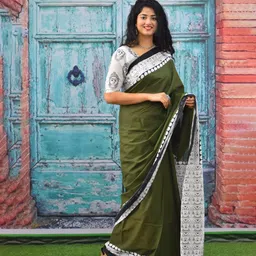 clothonus Pure Cotton Block Print Saree image 2