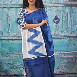 clothonus Geometric Block Printed Mulmul Cotton Saree image 5