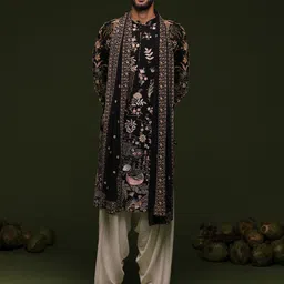 KALPRAAG Men Floral Embroidered Regular Sequinned Kurta with Patiala & With Dupatta image 1