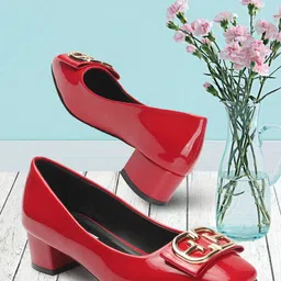 ELLE Square Toe Embellished Block Pumps-2