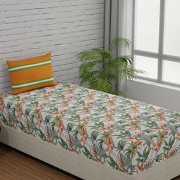 Huesland Comfort Orange & White Printed 144 TC Cotton Single Bedsheet & 1 Pillow Cover-image-62