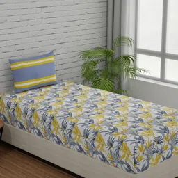 Huesland Comfort White & Grey Printed 144 TC Cotton Single Bedsheet & 1 Pillow Cover-image-100