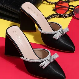 Retro Walk Embellished Bows Deail Pointed Toe Block Heels-39