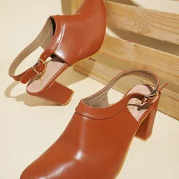 JM Looks Textured Pointed Toe Block Heeled Pumps-20