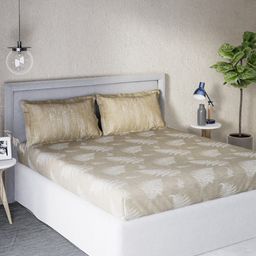DDecor Brown & White Floral Printed Cotton 140 TC Queen Bedsheet with 2 Pillow Covers-image-96