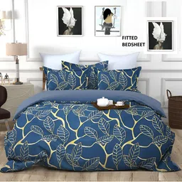 Supreme Home Collective Blue & Gold-Toned 144 TC Queen Bedsheet Set-image-5