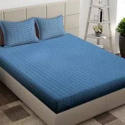 Arrabi Blue Geometric 300 TC King Bedsheet with 2 Pillow Covers-image-89