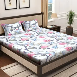 KLOTTHE White & Pink Floral Printed 300 TC Double King Bedsheet With 2 Pillow Covers-picture-25
