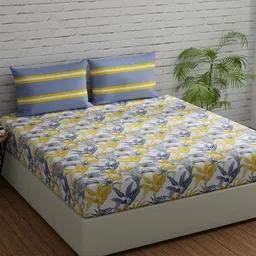 Huesland Comfort White & Grey Printed 144 TC Cotton Queen Bedsheet & 2 Pillow Covers-image-28