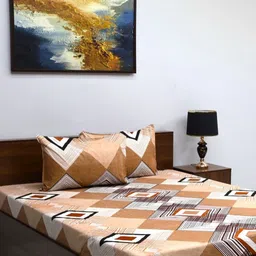 Steve & Anderson Plush Brown Geometric Printed 140 TC Queen Bedsheet Set 2.25 m X 2.5 m-image-76