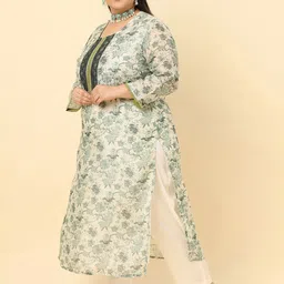 Sringam Plus Size Floral Printed Regular Chanderi Cotton Kurta & Trousers With Dupatta image 5