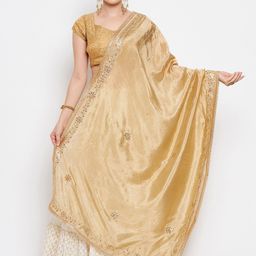 Clora Creation Gold-Toned Ethnic Motifs Embroidered Dupatta-32