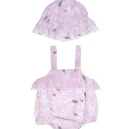 Nino Bambino Girls Pink & White Printed Sustainable Jumpsuit with Cap-image-49