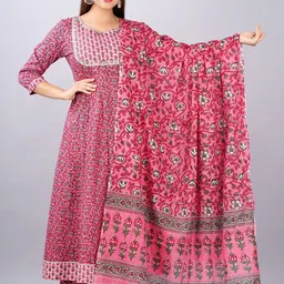 KALINI Women Pink Printed Empire Gotta Patti Pure Cotton Kurta with Trousers & With Dupatta-picture-40