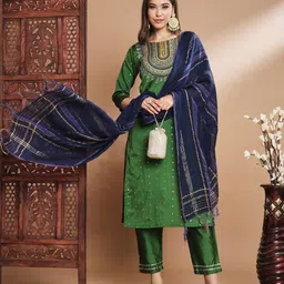 VredeVogel Women Floral Embroidered Regular Thread Work Kurta with Trousers & With Dupatta-picture-46