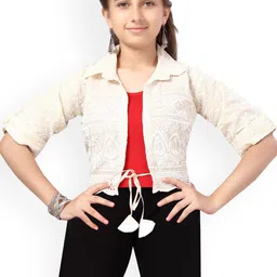 BAESD Girls Self Design Lightweight Embroidered Ethnic Cotton Crop Open Front Jacket-image-4