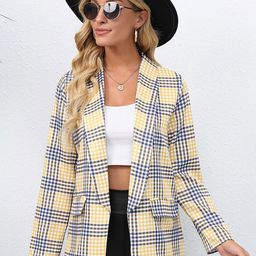 StyleCast Yellow Geometric Checked Longline Open Front Jacket-11