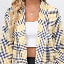 StyleCast Yellow Geometric Checked Longline Open Front Jacket image 3