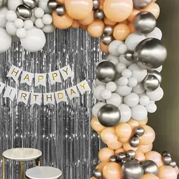 Special You 65-Pcs Peach-Coloured & Grey Foil Balloons Birthday Decors-10