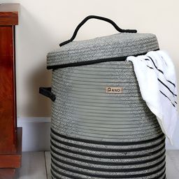 Pano Grey & Black Textured Laundry Bag With Lid-40