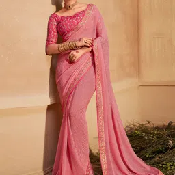 Anouk Striped Printed Sequinned Pure Georgette Leheriya Saree-16