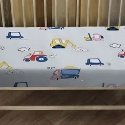 Innovative Edge Blue & Grey Cartoon Characters Cotton 180 TC Fitted Crib Bedsheet-53