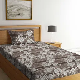 KLOTTHE Floral Printed 300TC Single Bedsheet With 1 Pillow Cover-picture-5