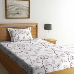 KLOTTHE White & Brown Floral Printed 300 TC Single Bedsheet With Pillow Cover-image-31