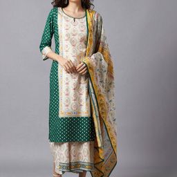 AURELIA Women Green Ethnic Motifs Printed Kurti with Skirt & With Dupatta-picture-21