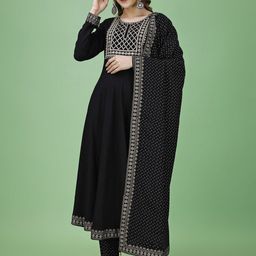 Archittam Floral Yoke Design A-Line Sequinned Kurta with Trousers & Dupatta-image-37