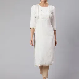 STYLE ANGEL Round Neck Floral Yoke Design Regular Thread Work Straight Kurta Set-30