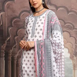Vishudh Women Ethnic Motifs Printed Regular Pure Cotton Kurta with Trousers & With Dupatta-image-26