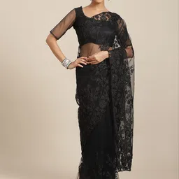 Kalista Black Embroidered Floral Net Saree-picture-17