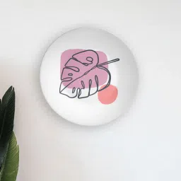 quirk india MulticolouredPurple Banana Leaf Brush Stroke Decorative Ceramic Wall Plate-picture-4