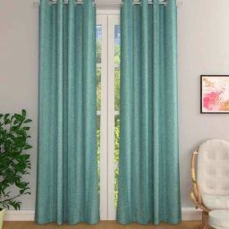 the conversion Green Solid Jute 9 Ft Light Filtering Eyelet Door Curtains (Set of 2)-picture-18