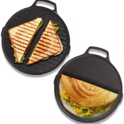 Pre-Seasoned Cast Iron Round Griddle/ Grill Pan With Double Handle - 10.2 inch Grill Pan 26 cm diameter 0 L capacity-image-79