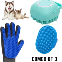 Combo of 3 Pet Grooming Tools - Bath Brush, Deshedding Glove, Hair Cleaning Comb Plain/ Bristle Brushes for Dog, Dog & Cat, Guinea Pig, Hamster, Rabbit, Cat-image-26