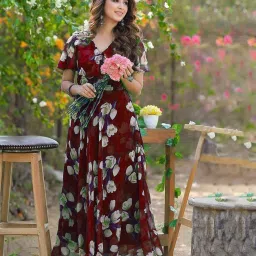 Printed Georgette Stitched Flared/A-line Gown-image-11