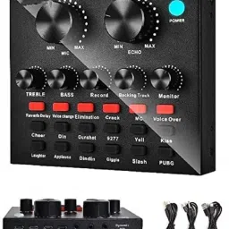 V8 Sound Card, Sound Effects Board for Podcast Equipment Bundle, Sound Board Powered Sound Mixer-0