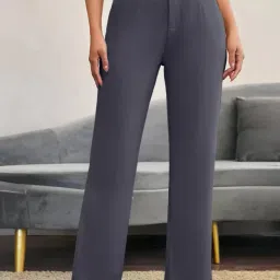 Women Regular Fit Grey Lycra Blend Trousers-image-59