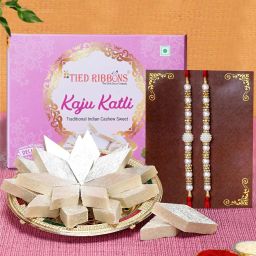 Raksha Bandhan Gift for Brothers with Sweets - Designer Rakhi Set of 2 and Kaju Katli (250 gm) with Roli Chawal Gift Hamper Assorted Gift Box-image-28