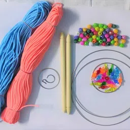 set of. 2 Macrame 5 ring 2 stick 100 beads 50 beall in multicolor-26