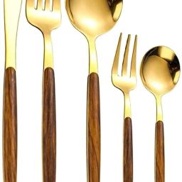 Luxury Cutlery Set with Wooden Handle 5-Piece Dinnerware Set Knife,Fork,Spoon Stainless Steel Cutlery Set-82