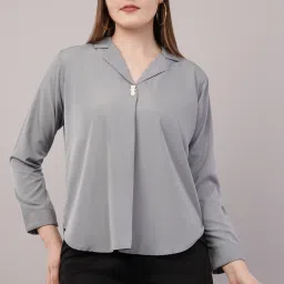 Formal Regular Sleeves Solid Women Grey Top-image-51