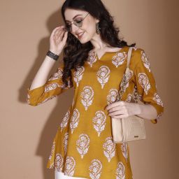 Casual Regular Sleeves Floral Print Women Yellow Top-image-13