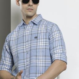 the indian garage co. Men Slim Fit Checkered Spread Collar Casual Shirt-picture-3
