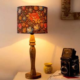 Black Floral Stitch Multicolor Canvas Shade Table Lamp with Brown Base by Green Girgit-picture-25