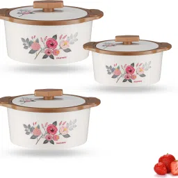 Floraa Inner Steel Outer Plastic Pack of 3 Thermoware Casserole-picture-18