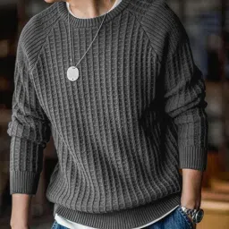 Men Solid Round Neck Grey Sweater-image-41