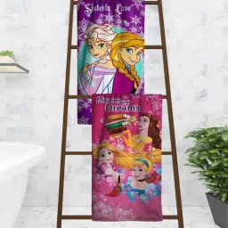 athom living Disney Frozen Sisterly Love & Princess Multicolor 350 GSM Cotton Kids Towels (Set Of 2)-picture-0